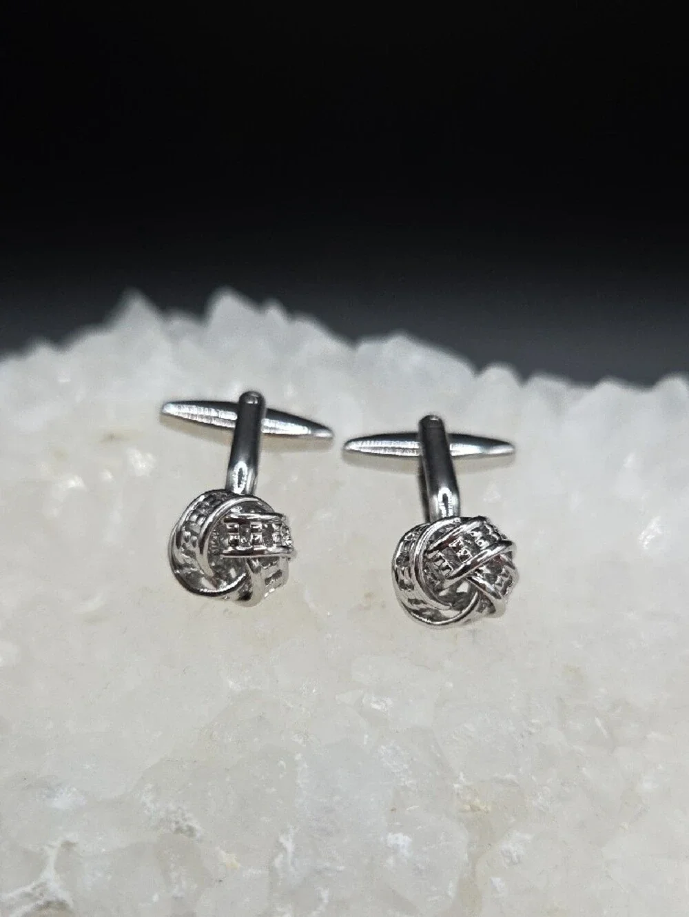 Polished Stainless Steel Knot Cufflinks for Men | Silver Tone